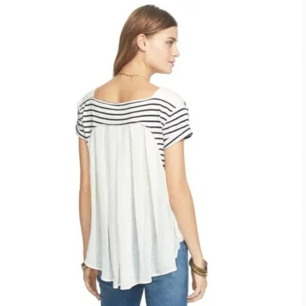 Free People French Kiss Mixed Media Top Stripe Blue White High Low Size Small